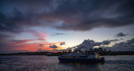 Evening and beautiful colors on sea at Bronnoysund in Northern Norway