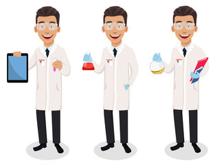 Scientist man. Handsome cartoon character