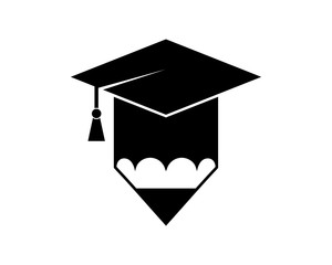 Graduation hat with Pencil Sign Symbol Icon Concept Logo Vector