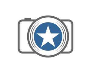 Line Art Camera Photography with Stars Sign Symbol Icon Logo vector