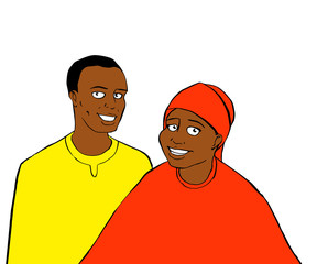 Realistic illustration of a couple of people from sub-Saharan Africa