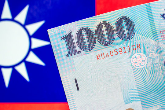 Taiwan currency notes , Taiwan currency on Taiwan flag.