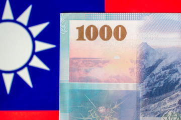 Taiwan currency notes , Taiwan currency on Taiwan flag.
