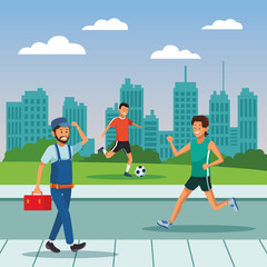 city people walking cartoons