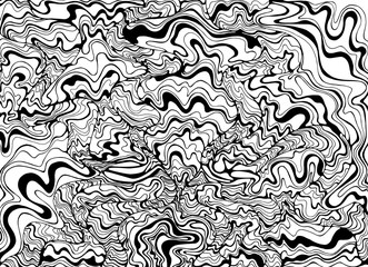 Black white decorative doodles wave. Isolated pattern.
