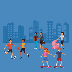 city people walking cartoons