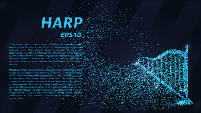 Harp of the particles. Harp consists of circles and points. Vector illustration