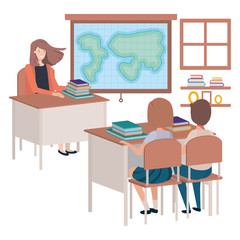 teacher in classroom with students avatar character