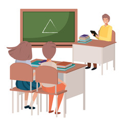 teacher in classroom with students avatar character