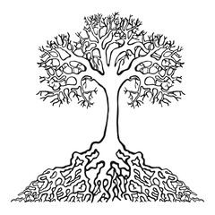 tree natural symbol on white background realistic and handmade stroke