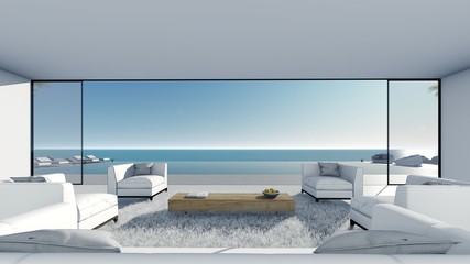 3d render modern pool sea view terrace living in modern style  relaxing
