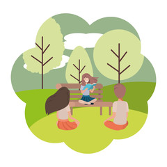 Obraz premium group of people in park chair avatar character
