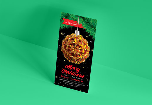 Christmas Party Flyer Layout with Golden Ornament