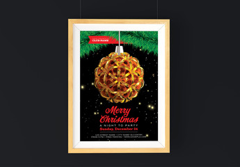 Christmas Party Flyer Layout with Golden Ornament