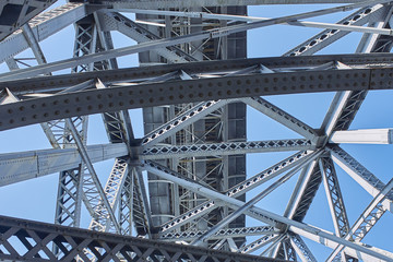 Details of the most famous bridge in Porto, Portugal - Ponte Luis bridge. Bottom view.