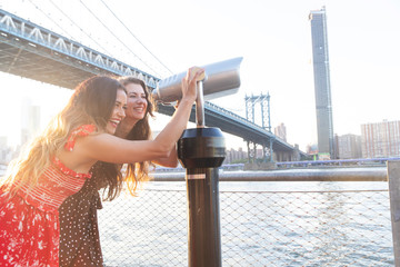 Two women having fun and laughing in New York