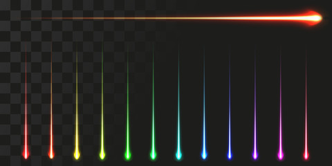 linear energy beam set. vector illustration of high speed particle trail