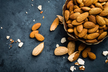 Almond nuts in bowl. Almonds