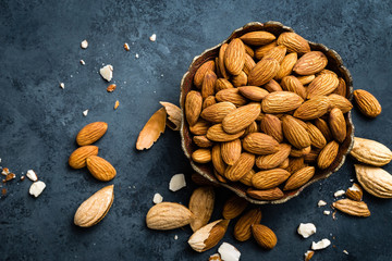 Almond nuts in bowl. Almonds