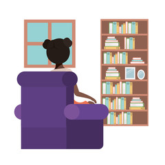 young woman sitting in the livingroom avatar character