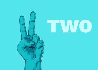 Male hand hand shows number two. Modern design. Vector illustration