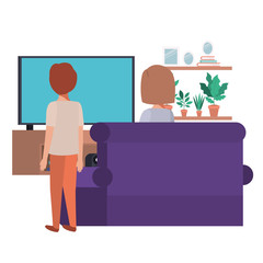 young couple sitting in the livingroom avatar character