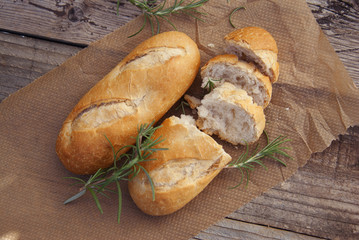 Fresh bread slice pastry on rustic table