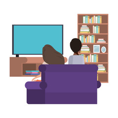 young couple sitting in the livingroom avatar character