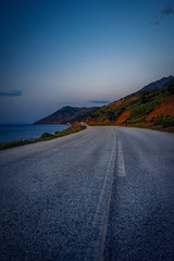 Empty road on the island of Samothrace in Greece before sunrise