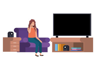 woman in the livingroom with smartphone avatar character