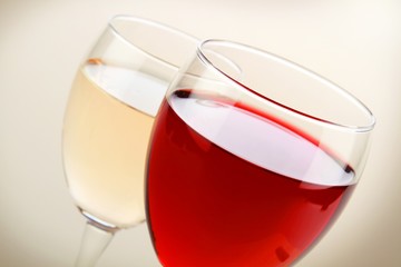 Glass of red wine and glass of white wine