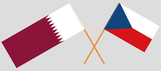 Crossed  flags of Czech Republic and Qatar. Official colors. Correct proportion. Vector