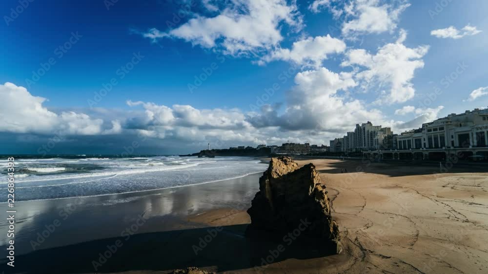 Wall mural windy sunrise next to the ocean. france, biarritz.