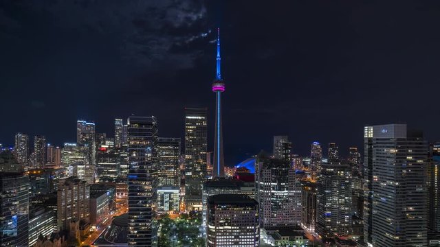 Beautiful Colourful Big City Skyline at Night in Toronto