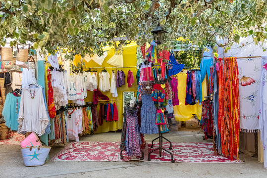 Ibiza island, Spain, the hippie market, clothes
