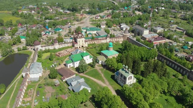 Aerial drone footage of Boris and Gleb Monastery area, Yaroslavl region