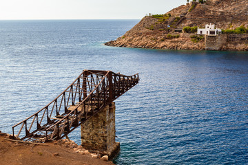 Obraz premium Old bridge in an abandoned mine in the southwest side of the island of Serfos. Greece