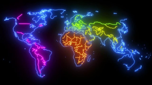 Beautiful map of the world in neon colours