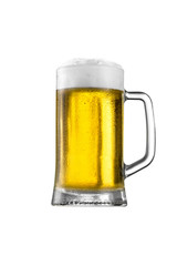 Glass of beer on white backround.