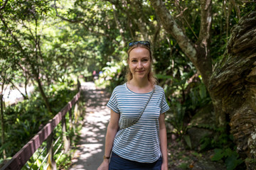 Caucasian girl at the Shakadang Trail at Taroko Gorge National Park in Taiwan