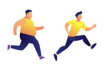 Fototapeta na wymiar Fat and slim men running vector illustration.