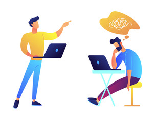 Programmers working together and solving problem vector illustration.