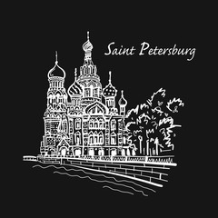 Obraz premium Saint Petersburg. Church of the Saviour on Spilled Blood. Russia. Sketch for your design