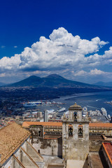 Castel Sant'Elmo and the city of Naples, Italy with Mount Vesuvius