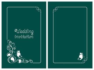 Fototapeta na wymiar Green wedding invitation and save the date cards. Vertical template