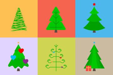 Vector Christmas Trees of Different Shapes. Merry Christmas and Happy New Year Design Elements. Resource for Creating Postcards, Calendars or Posters, Presentations or Banners.