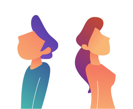 Businessman and woman standing back to back vector illustration.