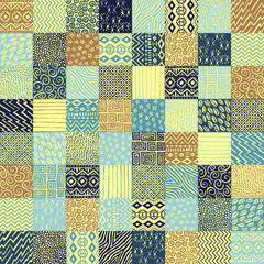 Seamless patchwork pattern. Ornament drawn by hand. Vintage print for textiles. Vector illustration.