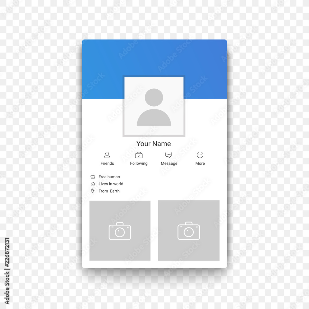 Poster Social network mobile app profile template on the transperant alpha background.