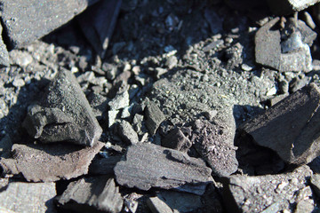 Fototapeta premium Black dry charcoal. Close-up. Background. Texture.